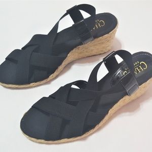Chaps Black Strappy Wedge Sandals